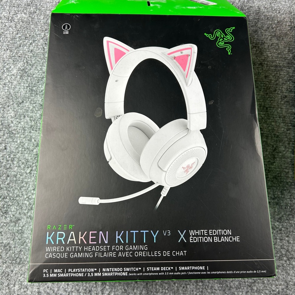 Razer Kraken Kitty V3 X Wired Gaming Headset White Pink Cat Ear PC PS5 Switch